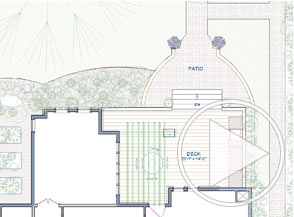 A floor plan view of a backyard landscaping design