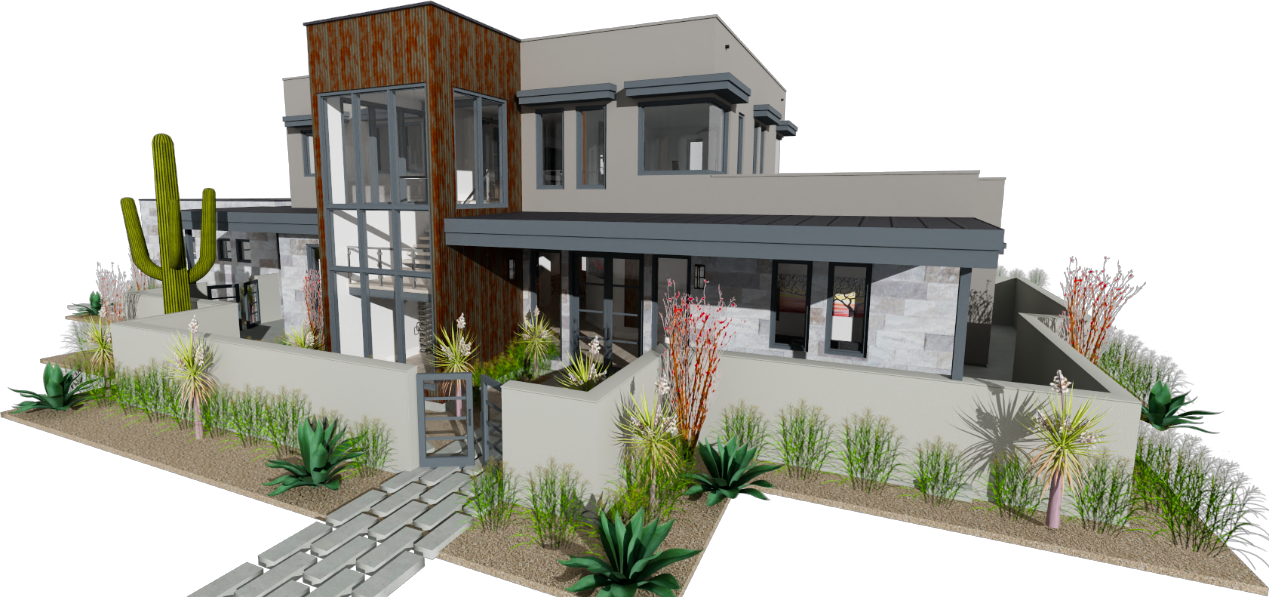 Modern two story home with atrium exterior overview video.