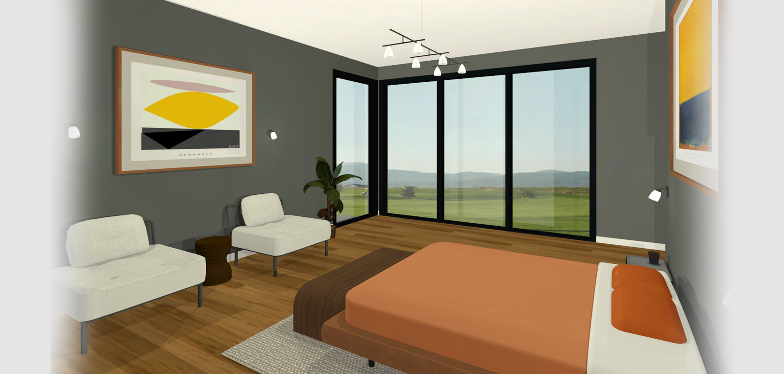 Modern Master Bedroom Design Corner Window