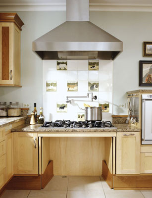 Lowered cooktop with space underneath for a wheelchair