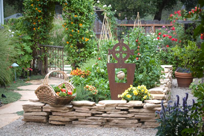 Small garden section surrounded by a stone wall