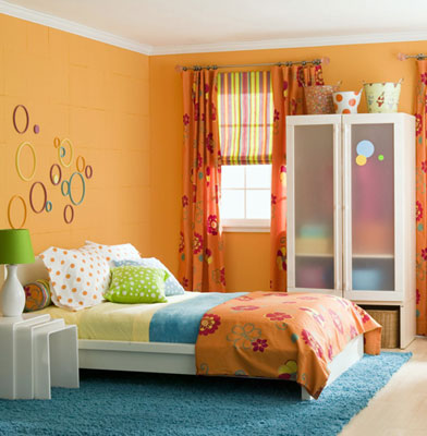 A bright orange themed room