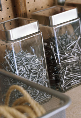 Screws and nails separated into their own containers