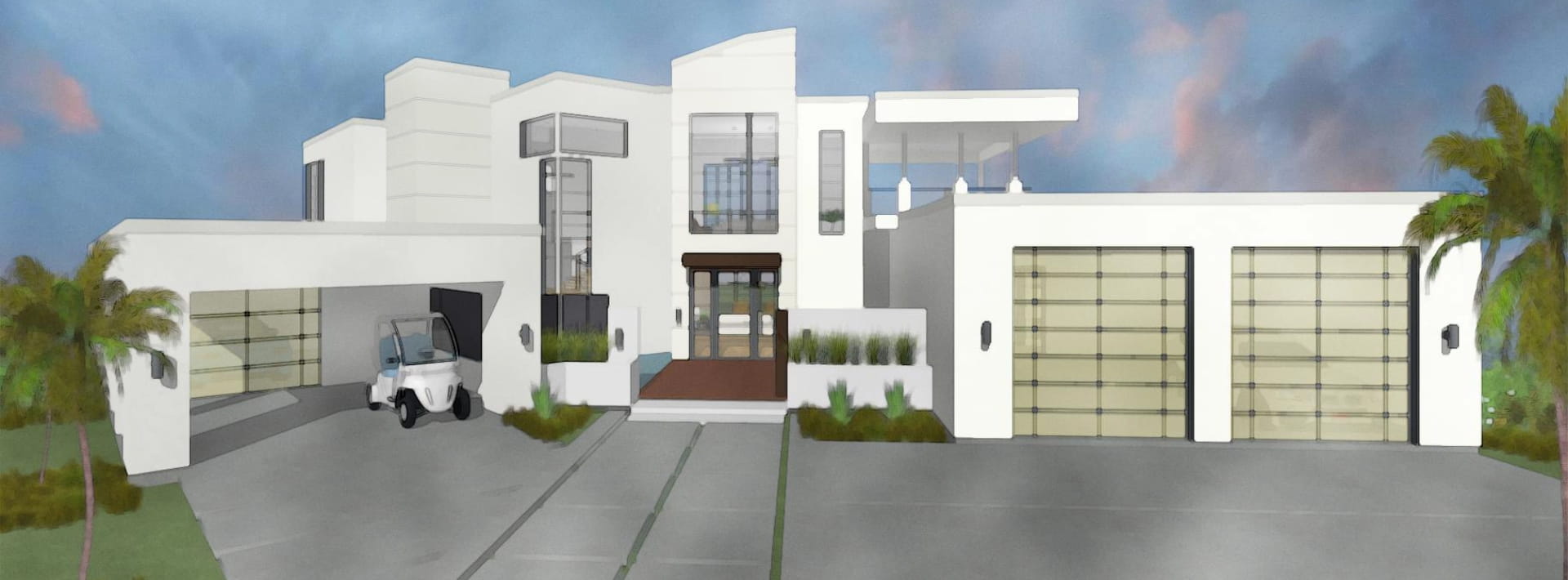 3D rendering of an exterior home design in watercolor