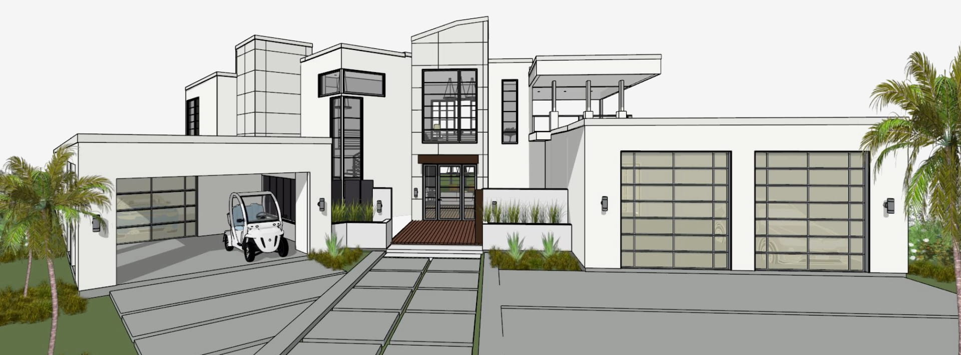 3D rendering of an exterior home design in vector line view