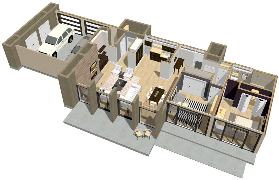 Home Designer Interiors  Modern 3D floor plan dollhouse overview