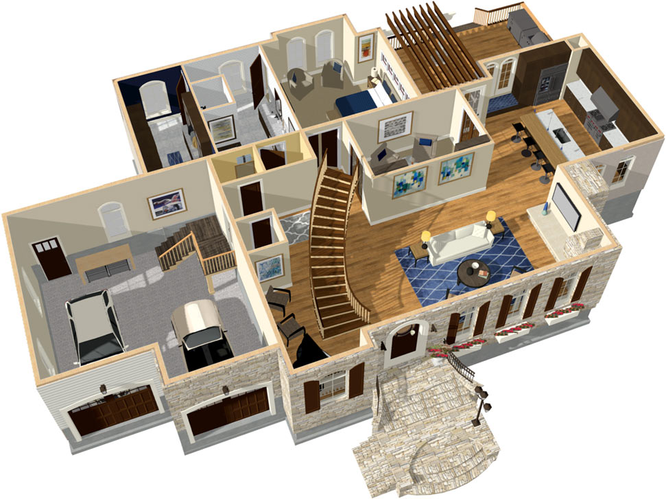 Home Designer Pro  Dollhouse Overview with Curved Stairs