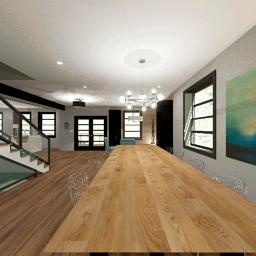 Interior render from the first floor of the Highland design.