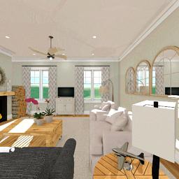 Interior rendering of a junction between the living room and the dining room.