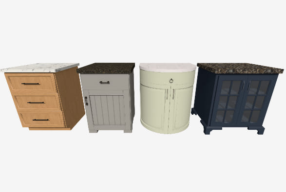 Line-up of cabinets in different styles.