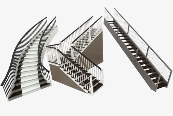Line-up of different staircases.