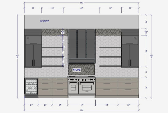Wall elevation with detailed notes and dimensions.