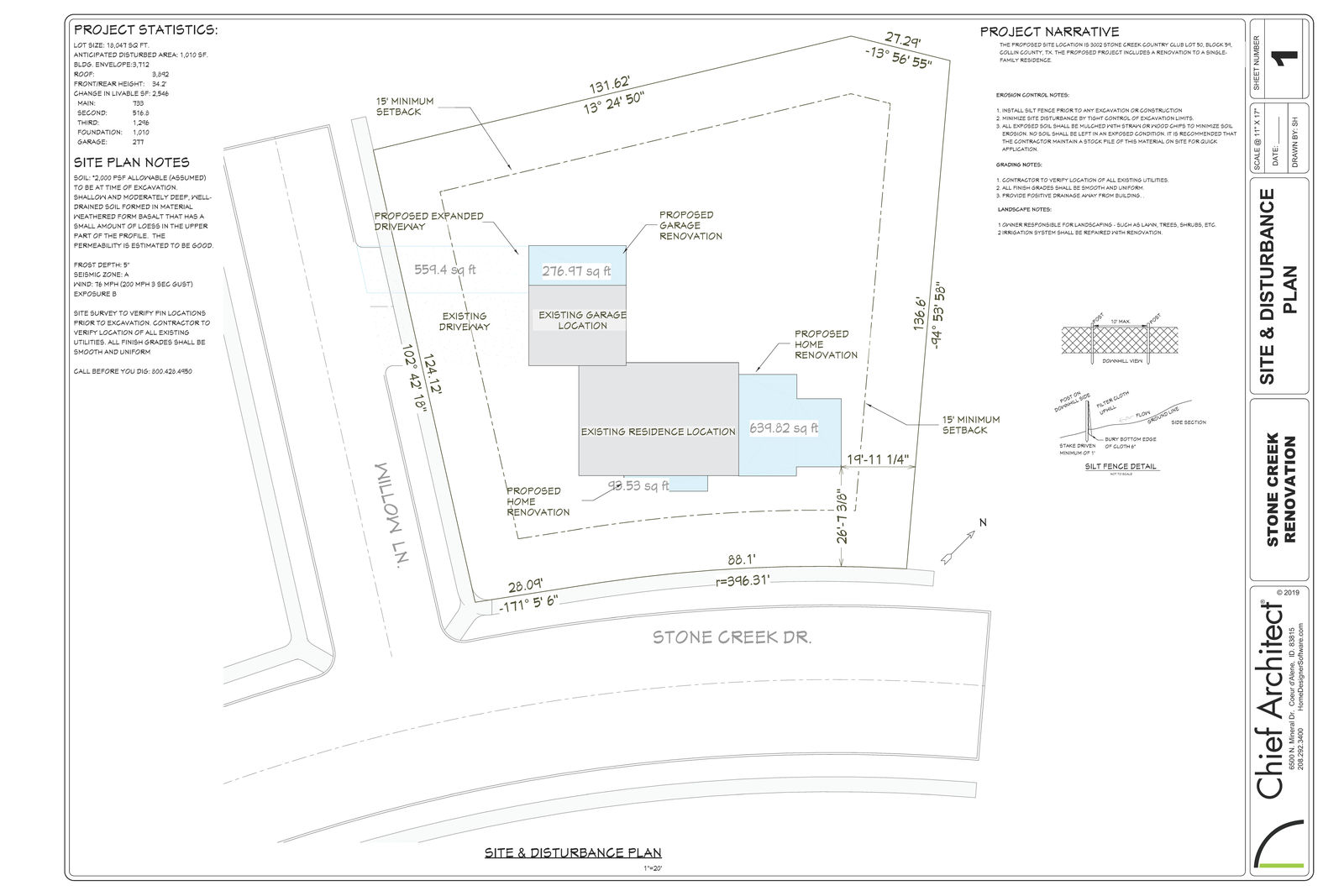 A site and disturbance plan for the Stone Creek renovation.