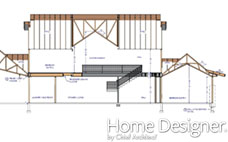 Architectural cross-section drawing of a two-story residential building, detailing the interior layout, room labels (Garage, Laundry/Mud Room, Kitchen/Living, Entertainment, Bedroom Suites, Hall, Attic), ceiling heights, and roof truss systems.