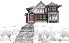 Technical wireframe and cutaway rendering of a modern residential structure, showcasing internal spaces and the relationship between the building's facade and its interior volumes, highlighting an extensive outdoor deck.