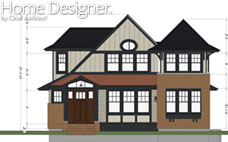 Architectural exterior elevation drawing of a modern residential facade, complete with detailed dimensions, annotations for materials, and fenestration. This technical drawing provides precise specifications for construction and design review.